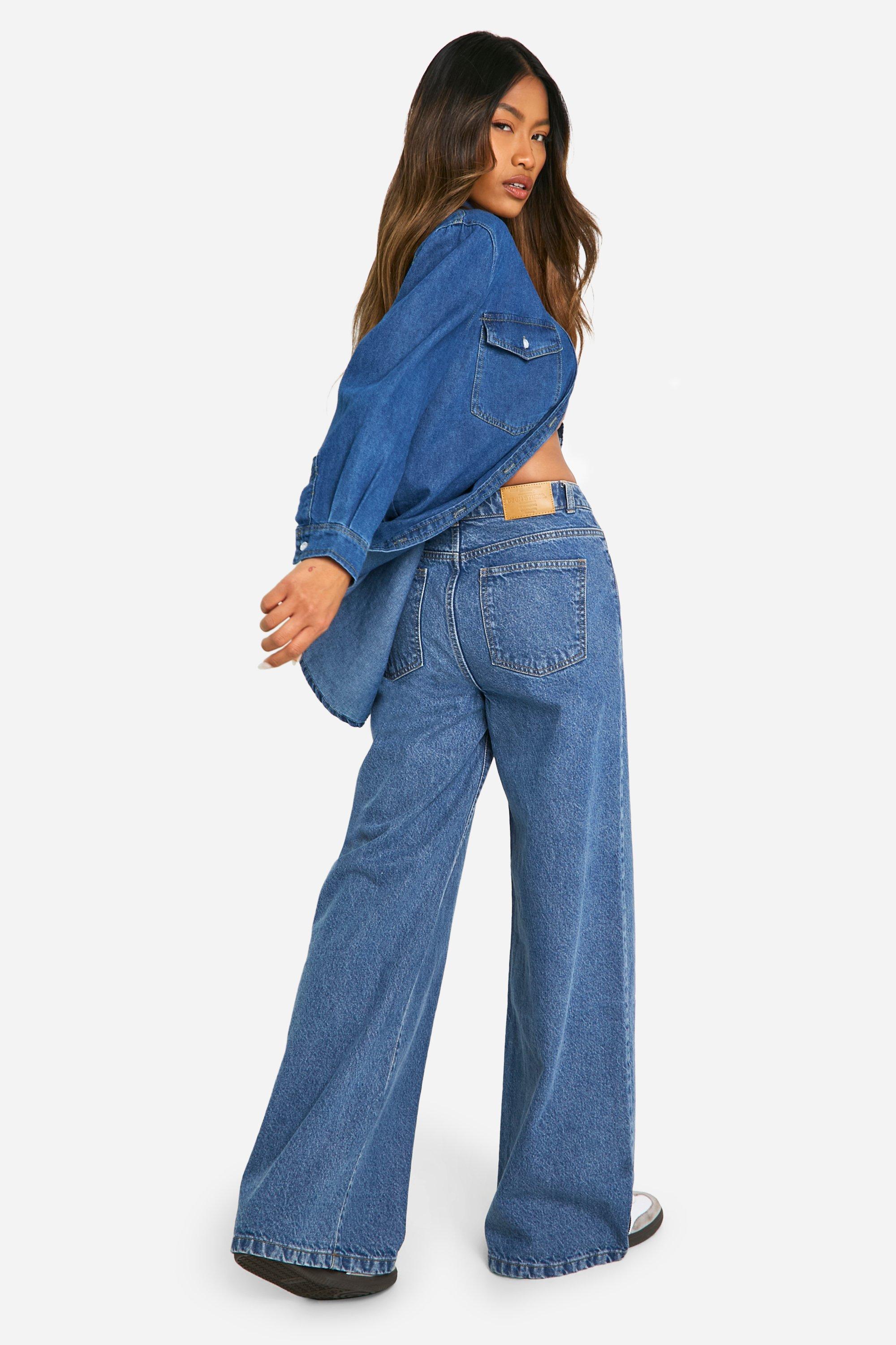 Boohoo Basics 30 Inch Leg High Waisted Wide Leg Jeans in